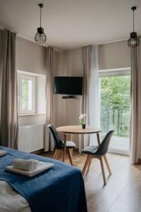 Televízia a/alebo spoločenská miestnosť v ubytovaní Apartamenty Pruskie