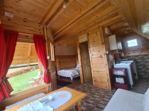 a log cabin with a kitchen and a bedroom at Markove kolibe 5, Uvac, Sjenica in Sjenica