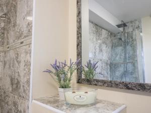 a bathroom with a sink and a mirror at The Owl Barn in Kimbolton +31 photos