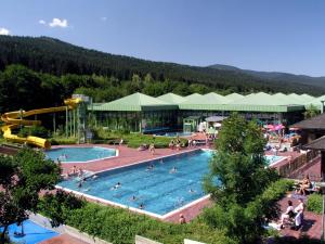 a large swimming pool in a resort with people in it at Appartementhaus Himmelreich in Lam