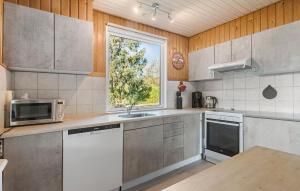 a kitchen with stainless steel appliances and a window at Holiday Home Birkevej Ebeltoft Ii in Øksenmølle