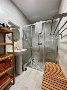 un bagno con doccia e lavandino di Chambres chez l'habitant Delphine et Guillaume a Venarey-les-Laumes