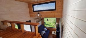 an overhead view of a tiny house with a window at Tiny House Pod Třešní in Kaznějov
