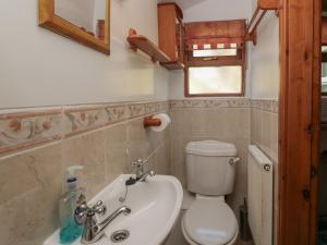 a small bathroom with a toilet and a sink at Shipwreck Cottage in Millom +34 photos