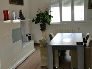 a dining room with a table and a potted plant at Appartement moderne à Elbeuf in Elbeuf