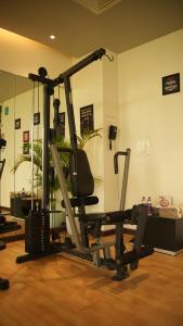 a gym with a treadmill in a room at Flora Airport Hotel and Convention Centre Kochi in Nedumbassery