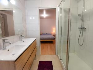 ein Badezimmer mit Dusche, Waschbecken und Spiegel in der Unterkunft Ker EL-RAPHA in Saint-Avé + 3 Fotos