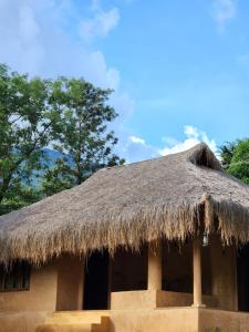 a hut with a thatched roof on top of it at Nelli Mud Village in Thirunelli