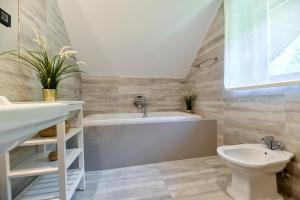 a bathroom with a sink and a tub and a toilet at Villa VEGA - Gorseti in Gornji Šajn +33 photos
