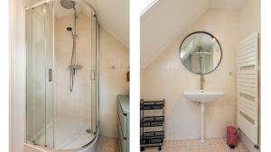 a bathroom with a shower and a sink and a mirror at De IJsvogel in Schoorl +22 photos