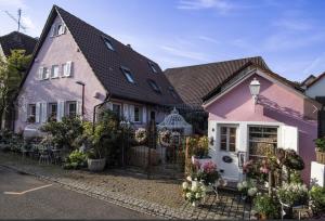 ein paar Häuser mit Blumen davor in der Unterkunft Maison Da Silva in Oberderdingen