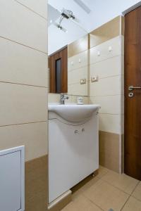 a bathroom with a sink and a mirror at Central Apartments - Green in Bacău +17 photos