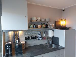 a kitchen with a refrigerator and a sink in it at Bed & Budget123 in Twello