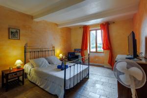 a bedroom with a bed and a television in it at Le Guiguet - Mas provençal avec piscine pour 10 in Vedène +16 photos