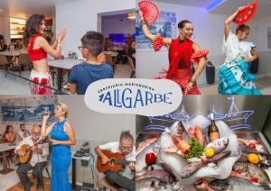 eine Collage aus Fotos mit musizierenden Menschen und Essen in der Unterkunft Villa Alice by Algarve Vacation in Albufeira + 52 Fotos