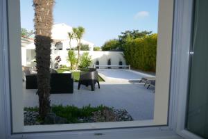 a view from a window of a patio with a palm tree at Gîte 2 pers en studio indépendant chez l'habitant pour nuitée au calme et proche de la plage in Saint-Georges-de-Didonne +11 photos