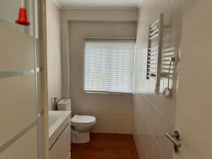 a white bathroom with a toilet and a window at Jorge Apartamento Sintra in Sintra