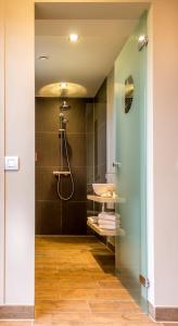 a bathroom with a sink and a shower at B&B De Luyckhoek in Handzame +20 photos