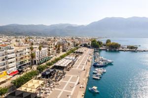 an aerial view of a harbor with boats in the water at Grande Luxury Villa Kalamata - 3 in Kalamata