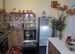 a kitchen with a refrigerator and a counter at Appartamento Terrazza Bella Vista in Cisternino +17 photos