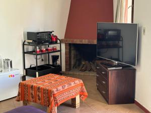 a living room with a television and a fireplace at CHACRAS Land in Ciudad Lujan de Cuyo