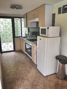 サンミゲル・デ・アジェンデにあるCasa Eugenia, tu hogar en San Miguel de Allendeの白い冷蔵庫と電子レンジのあるキッチン +15枚の写真