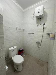 a bathroom with a toilet and a shower at Vallari Besakih Homestay in Besakih