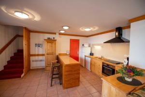 a kitchen with a counter and a stove top oven at Chalet BOUQUETIN in Oz