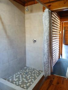 a bathroom with a shower with a tub at Eland Valley Resort in Underberg +169 photos