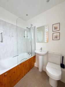 a bathroom with a toilet and a sink and a shower at The Western in St Ives