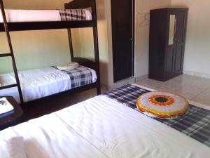 a room with two bunk beds and a cake on the floor at Grand Selva Lodge & Tours in Tena