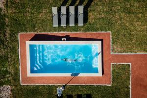 an overhead view of a pool with a diver in the water at De Mond Villa in Bredasdorp