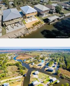 two pictures of a house and a river at The Bay Stay in Shoreline Park +11 photos