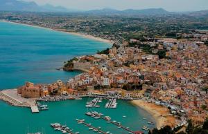 an aerial view of a harbor with boats in the water at Casa Katarina in Calatafimi