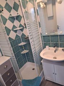 un bagno con doccia e lavandino di Asphodèle, Joli studio avec parking, 2 pas des plages et du Port a Cap d'Agde