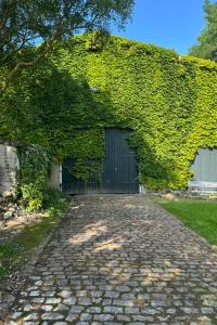 a building covered in ivy with a door at Gesamtes Historisches Kapitänshaus in Fehmarn