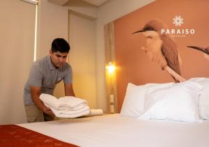 Cama o camas de una habitación en Hoteles Paraiso PIURA