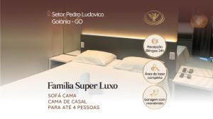 a room with a bed and some stickers on it at Coruja Imob - Flat Crystal Place in Goiânia
