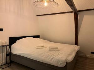 a bedroom with a bed with two towels on it at Luxury 6pers appartement Abcoude in Abcoude