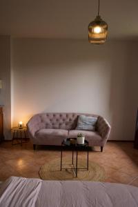 a living room with a couch and a table at Studio ROSA in Miagliano