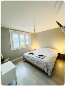 a bedroom with a large bed and a window at Maison Mon p’tit bonheur in Changey +17 photos