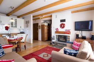 a living room with a couch and a fireplace at 4U Apartments - Zakopane in Zakopane