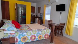 Amanda's Place Yellow Studio - Pool and Tropical garden客房内的一张或多张床位