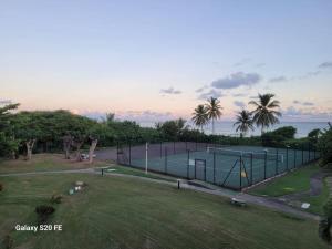 a tennis court in a park next to the ocean at Grand studio les pieds dans l'eau! in Saint-François