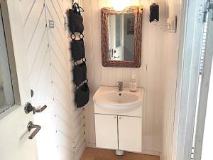 4 star holiday home in BORÅS في بوراس: حمام صغير مع حوض ومرآة +29 صورة