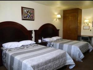 锡劳Hotel Novo的一间酒店房间，房间里有两张床