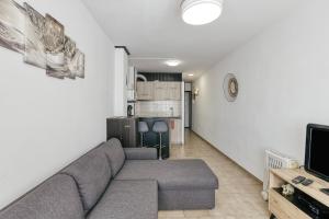 un salon avec un canapé et une cuisine dans l'établissement Bord de mer Empuriabrava, à Empuriabrava