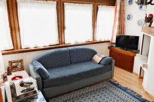 een woonkamer met een bank en een tv bij Villa Antermont in Canazei