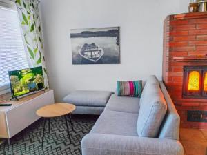 ein Wohnzimmer mit Sofa und Fernseher in der Unterkunft Holiday Home Hovitahko a 1 by Interhome in Tahkovuori
