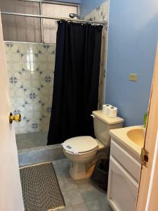 a bathroom with a toilet and a shower at Casa Keka Triplex in Playas of San Felipe! in San Felipe +21 photos